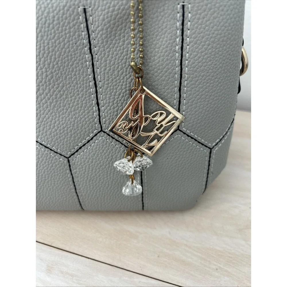 Nicole & Doris Small Light Gray‎ Handbag Attachable Trapp PU Leather Gold Trim